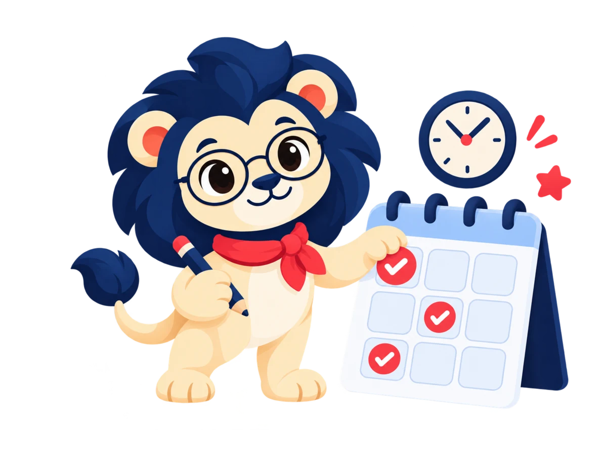 Leo checks off progress on a calendar.