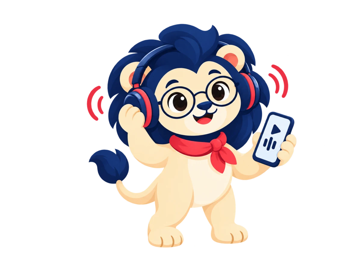 Leo wears headphones and listens to a recording on a phone.